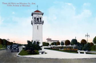 Время на Кубе: часовая башня в районе Мирамар, Гавана, старинная открытка